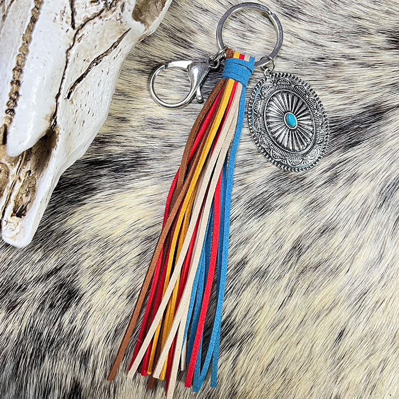 Wholesale Western Style Multicolor Tassel Turquoise Keychain